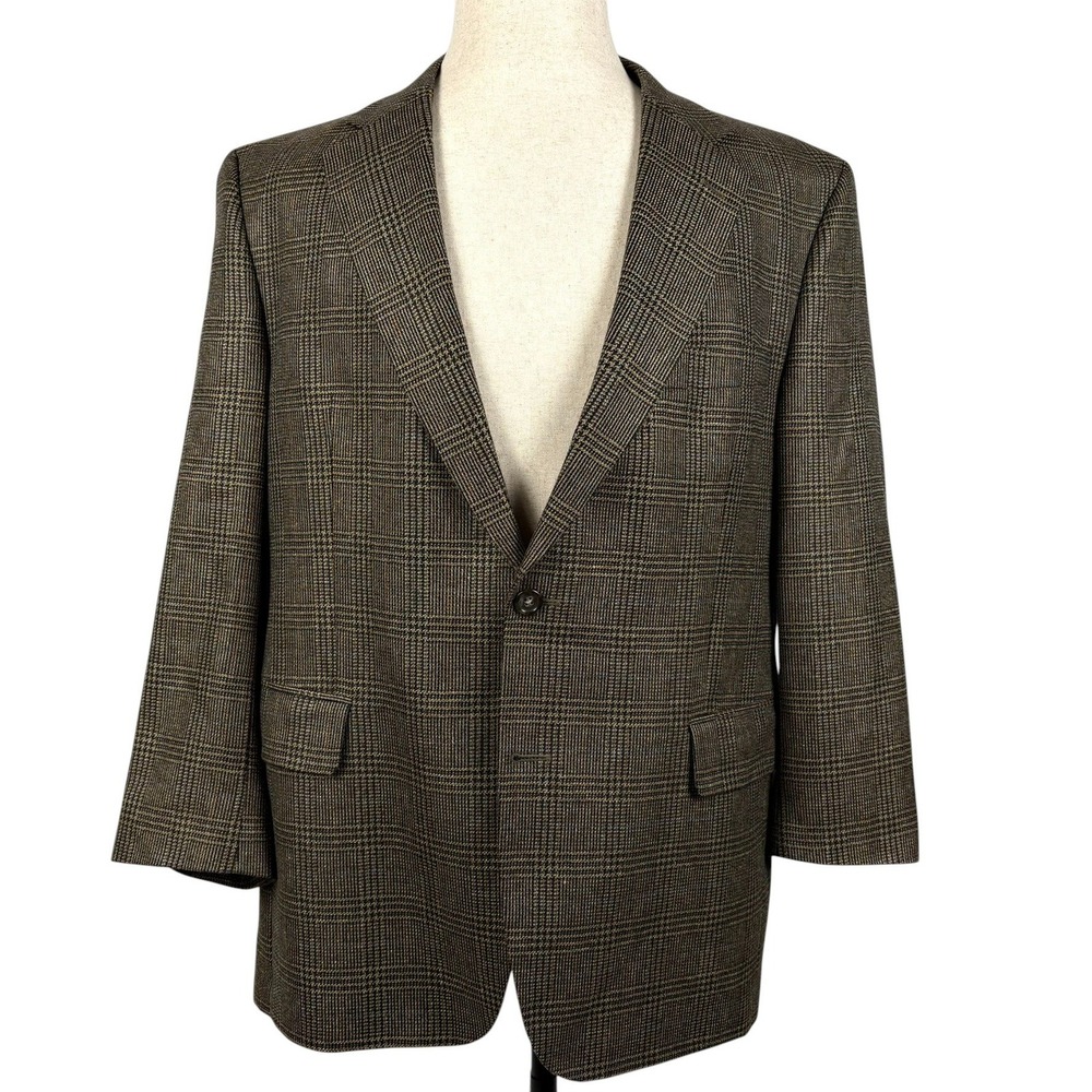 Jos A Bank Glen Check Silk Wool Blazer Mens 42 S Brown Tan Plaid Sport Coat